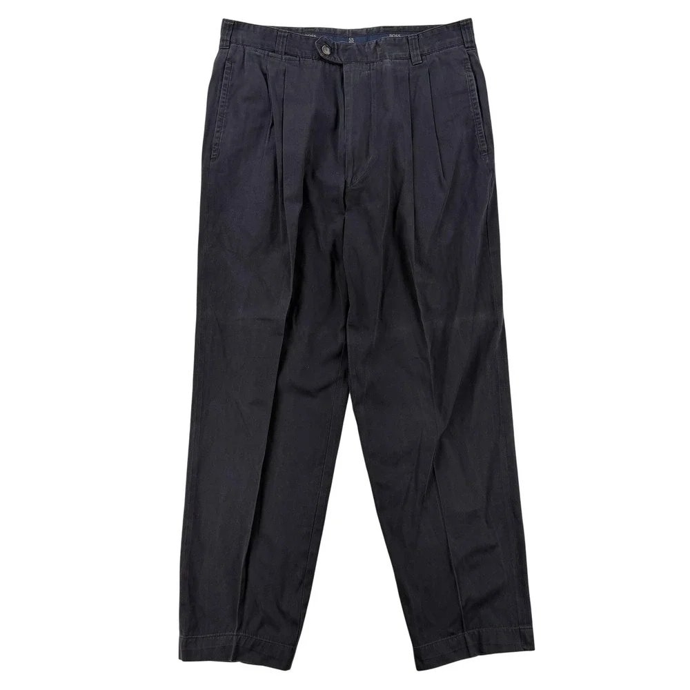 Hugo Boss Chino Pants Mens 40x30 Gray Classic Fit Cotton Canvas Pleated Office
